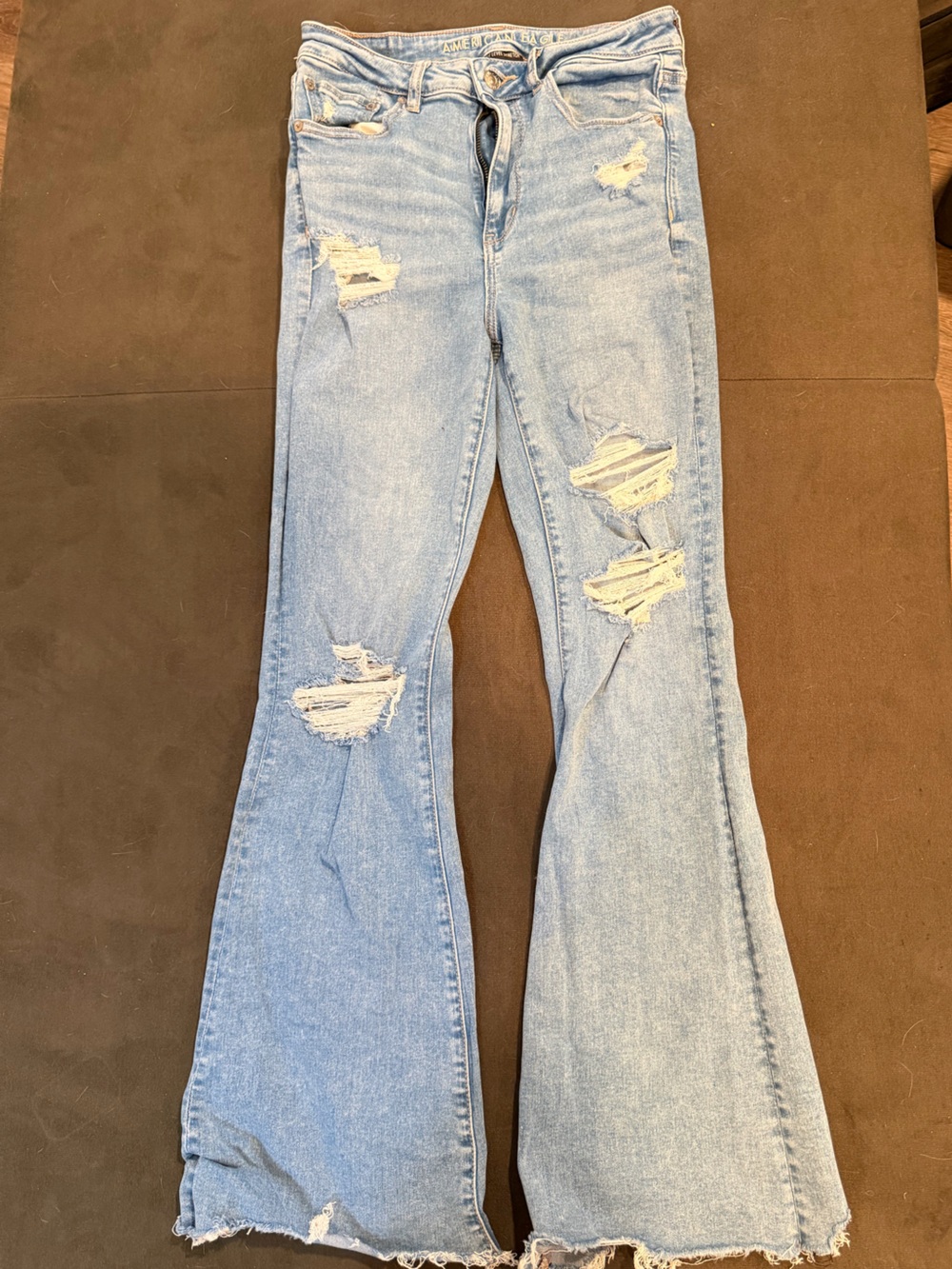 American Eagle Outfitters Light Blue Distressed Flare Jeans